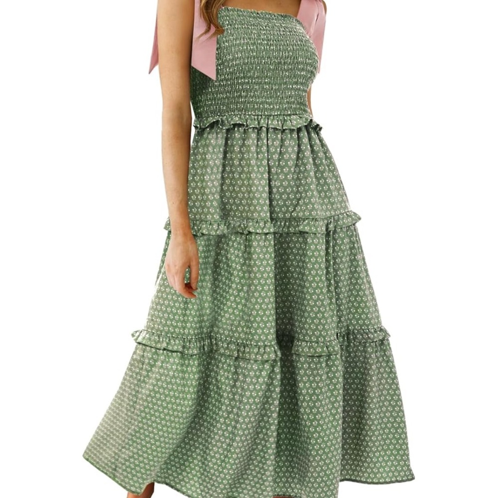 NWT Green Smocked Tiered Dress